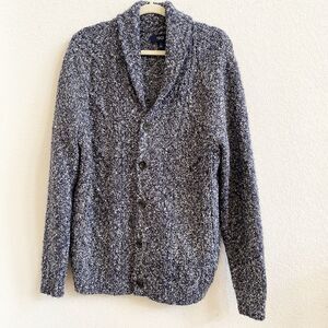 1901 Mens Cotton Blend Sweater Cardigan Large Fisherman Navy Blue Textured